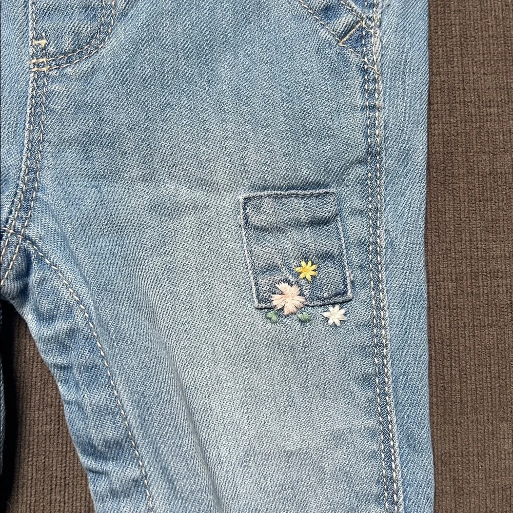 Osh Kosh B’gosh denim overalls floral embroidery size 9 months